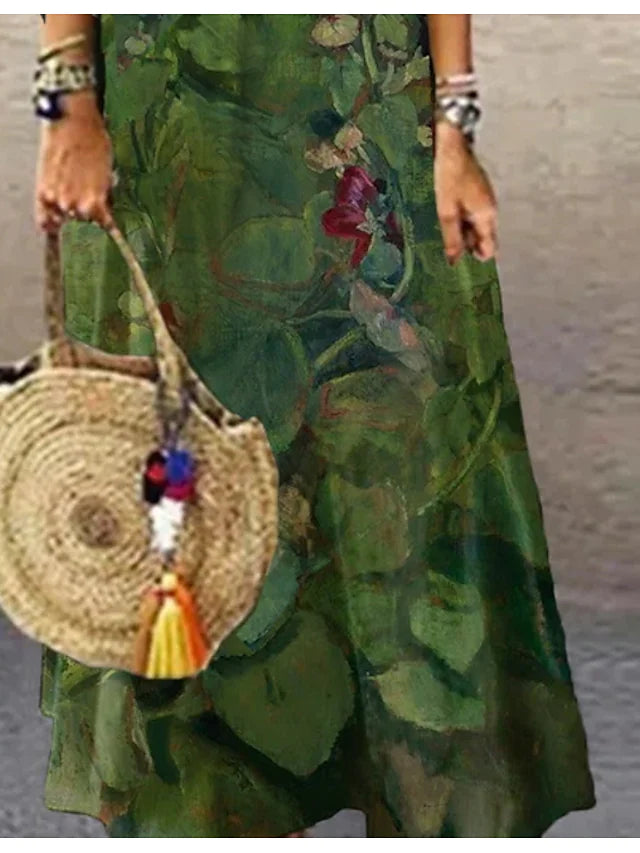 Women's Casual Dress Ethnic Dress Sheath Dress Long Dress Maxi Dress Green 3/4 Length