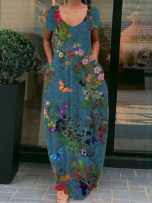 Women's Long Dress Maxi Dress Casual Dress Shift Dress Butterfly Flower